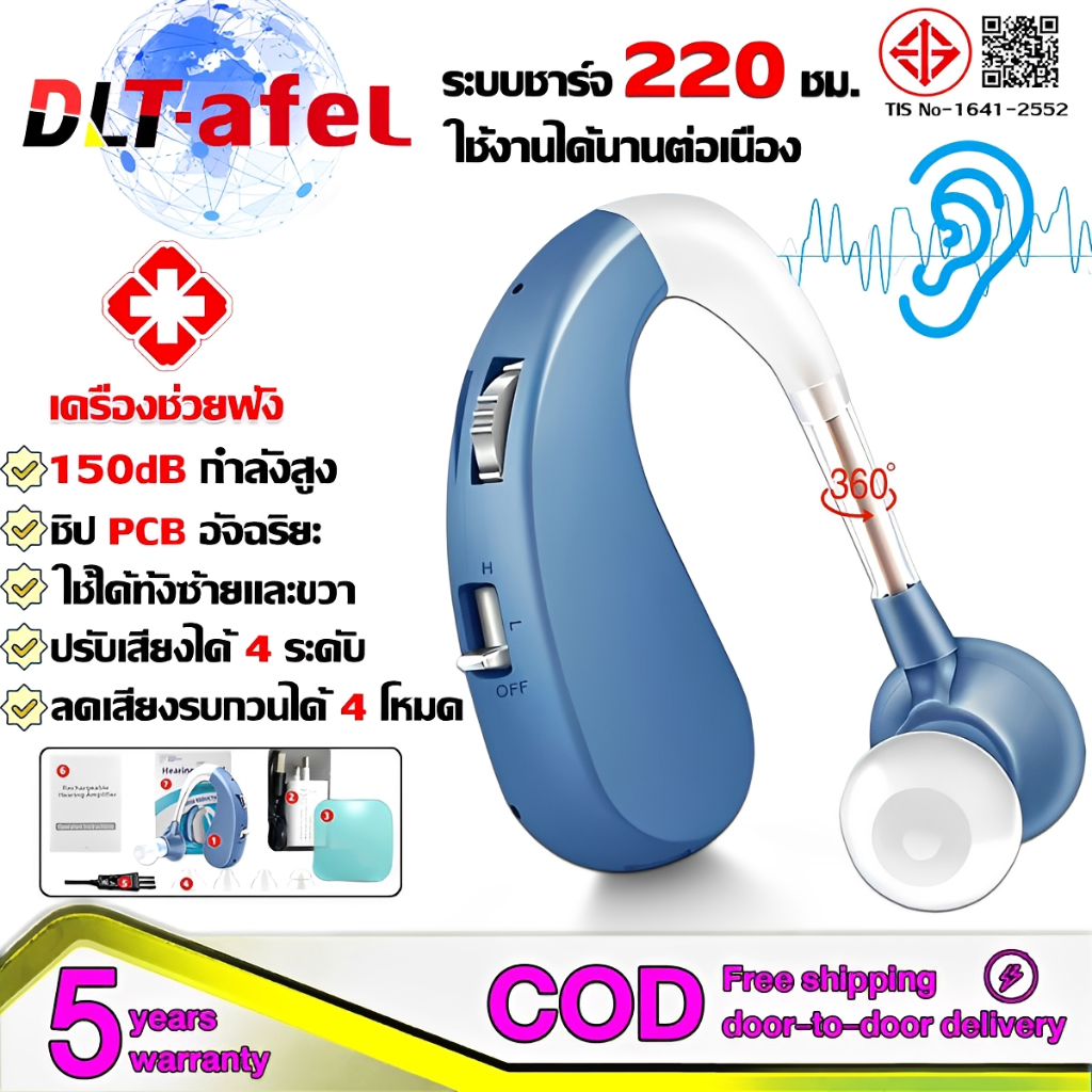 DLT-afel เครื่องช่วยฟัง รุ่นใหม่ล่าสุดAIชิปอัจฉริยะ(ใช้ได้ทั้งหูซ้ายและหูขวา)ใส่สบาย ไม่หลุดง่าย ไม่มีเสียงรบกวน สำหรับคนหูหนวก Hearing Aids