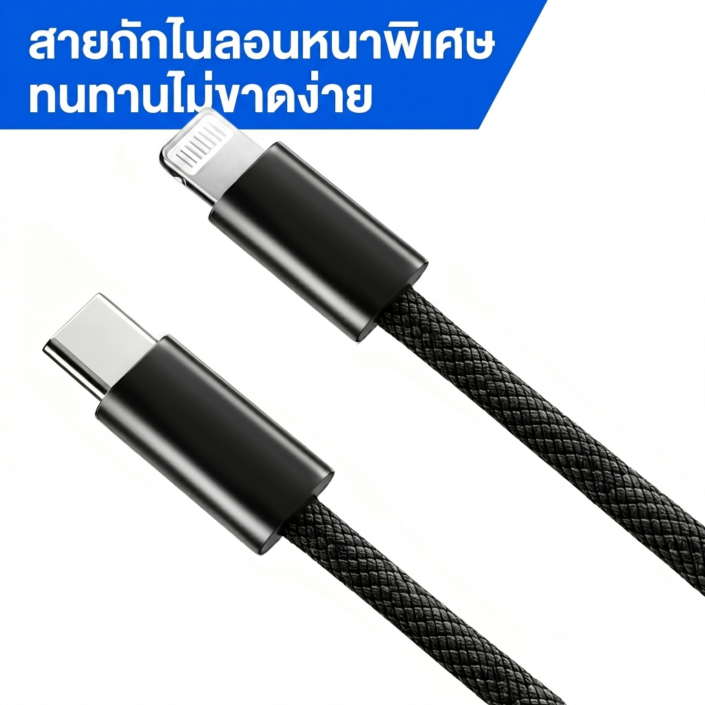 จัดส่งที่รวดเร็วPD 20W USB-C to Lightning Cable Heavy Duty Nylon Braided Type C Charger สายไฟสําหรับ iPhone 11 12 13 14 Pro Max 7 8 Plus SE 2022 iPad Fast สายชาร์จสีดํา