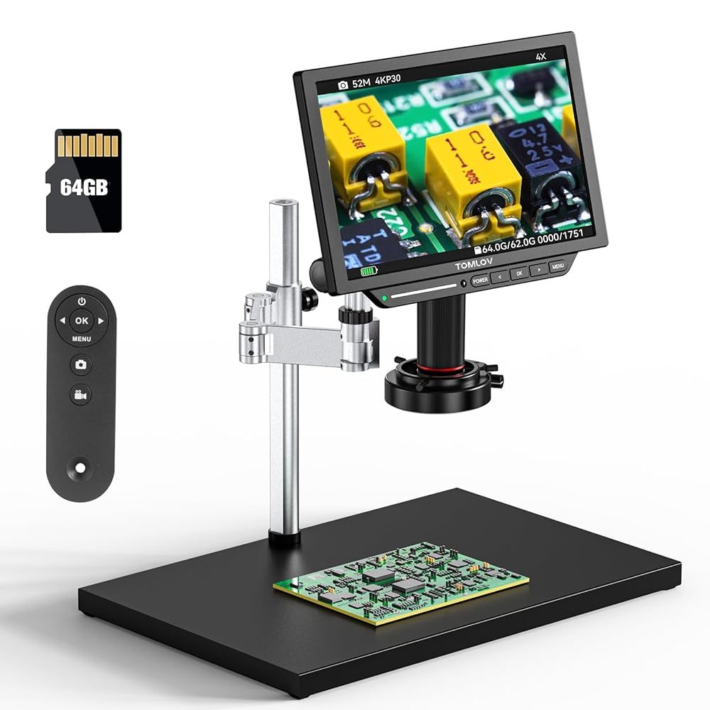 TOMLOV TM4K AF Max Autofocus 10.1 "HDMI Electronics กล้องจุลทรรศน์ดิจิตอล 4K 2000x, 52MP Spin Arm กา
