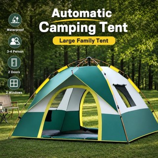 Automatic Tent Outdoor Camping Tent Waterproof 3-4 People Tent Large Family Tent 2 Doors 2 Windows