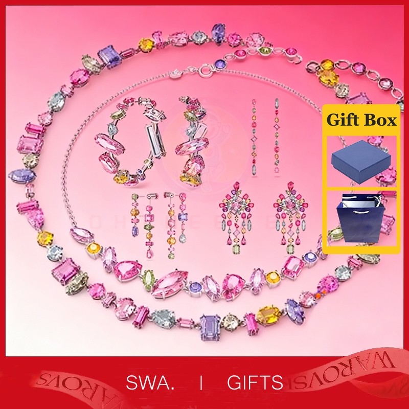 Swaro Pink Gema Jewelry Series Pink Gema Necklace Gema ต่างหู Bracelet Pink Crystal Series