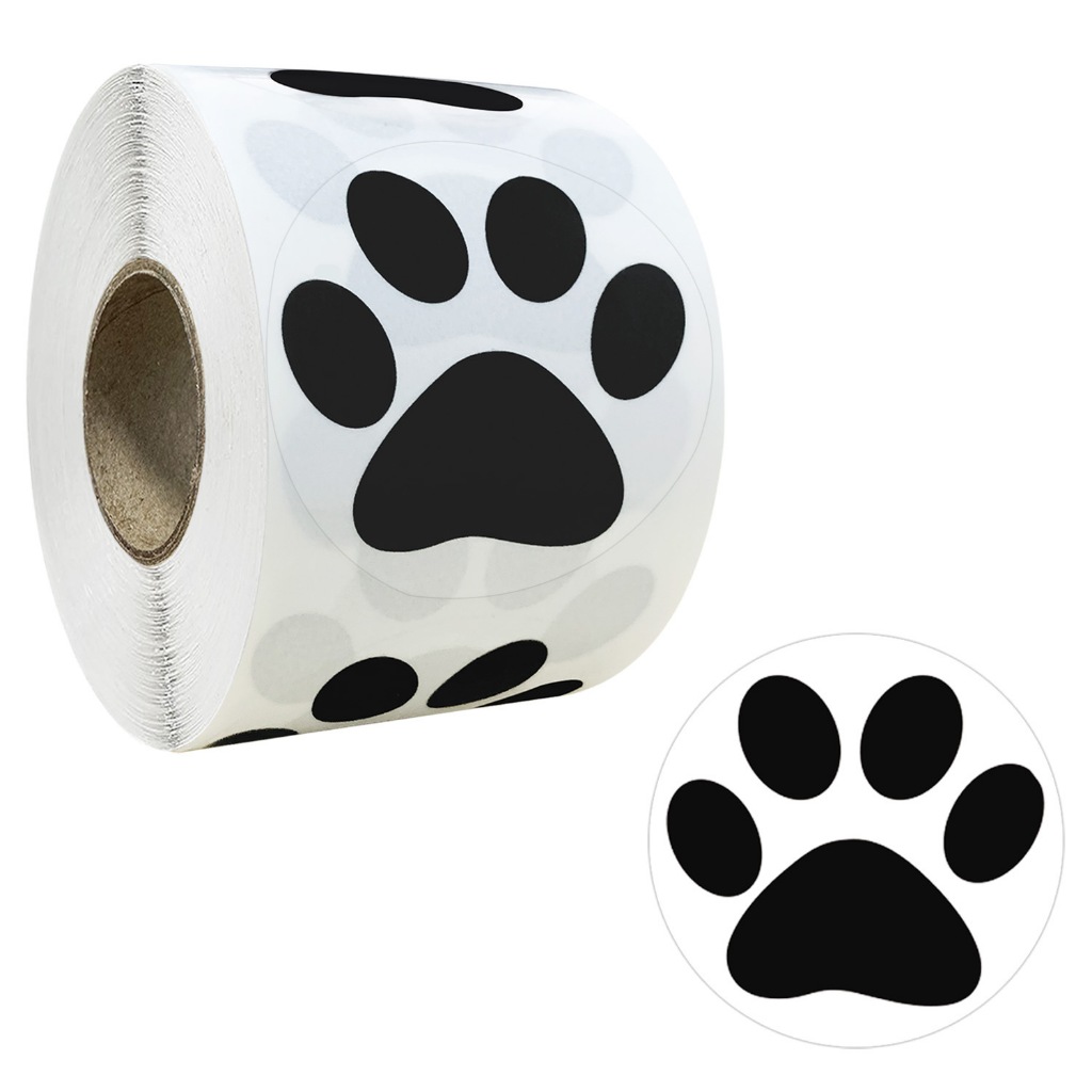 1.5" Round Black Bear Paw Print Stickers Dog Puppy Paw Stickers 500 ชิ้นต่อม้วน