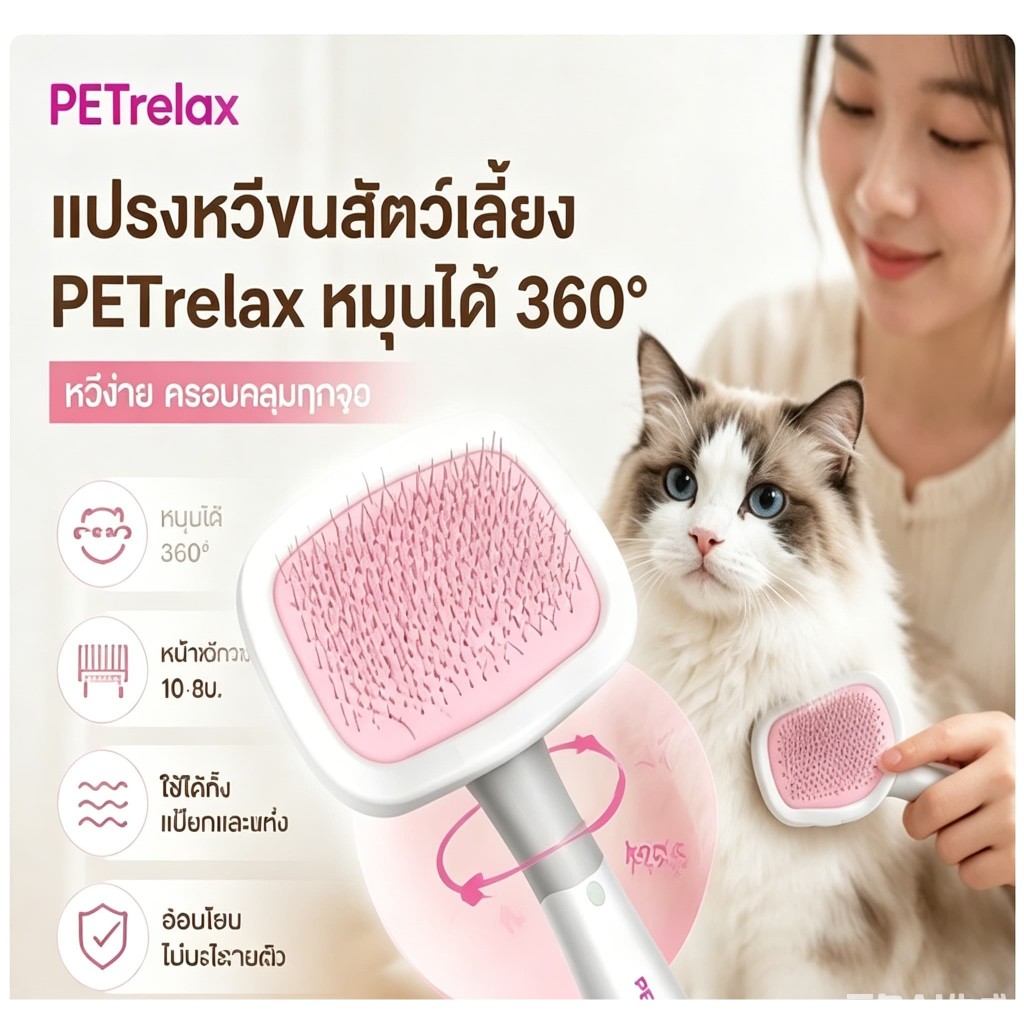 หวีหมุนกำจัดขน สัตว์เลี้ยง แปรงเข็ม คลายปม ใช้ได้ทั้งแมวและสุนัข