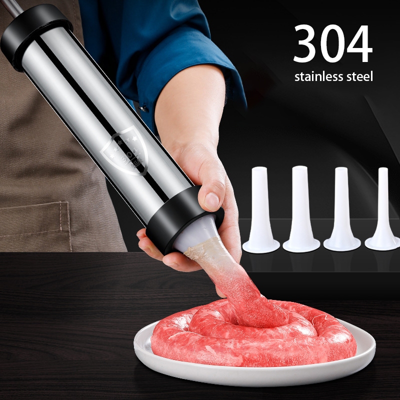 Manual Sausage Maker Meat Filler Stuffer เข็มฉีดยาสแตนเลสพร้อมปลอกห้องครัว Home Made ไส้กรอกแนวตั้ง
