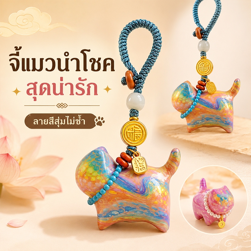Lucky Lacquer-สไตล์แมวCharmพวงกุญแจที่มีสีสันแมวกระเป๋าจี้ลูกปัดโชคดีแขวนเครื่องประดับกระเป๋าเป้สะพายหลังกุญแจรถของขวัญ