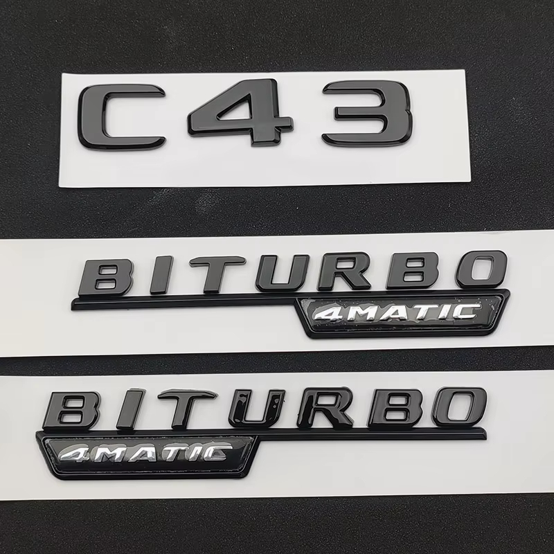 3D ABS Chrome สีดํา C 43 โลโก้ C43 ตัวอักษรสติกเกอร์ BITURBO 4MATIC สัญลักษณ์รถ Badge สําหรับ C43 อุ