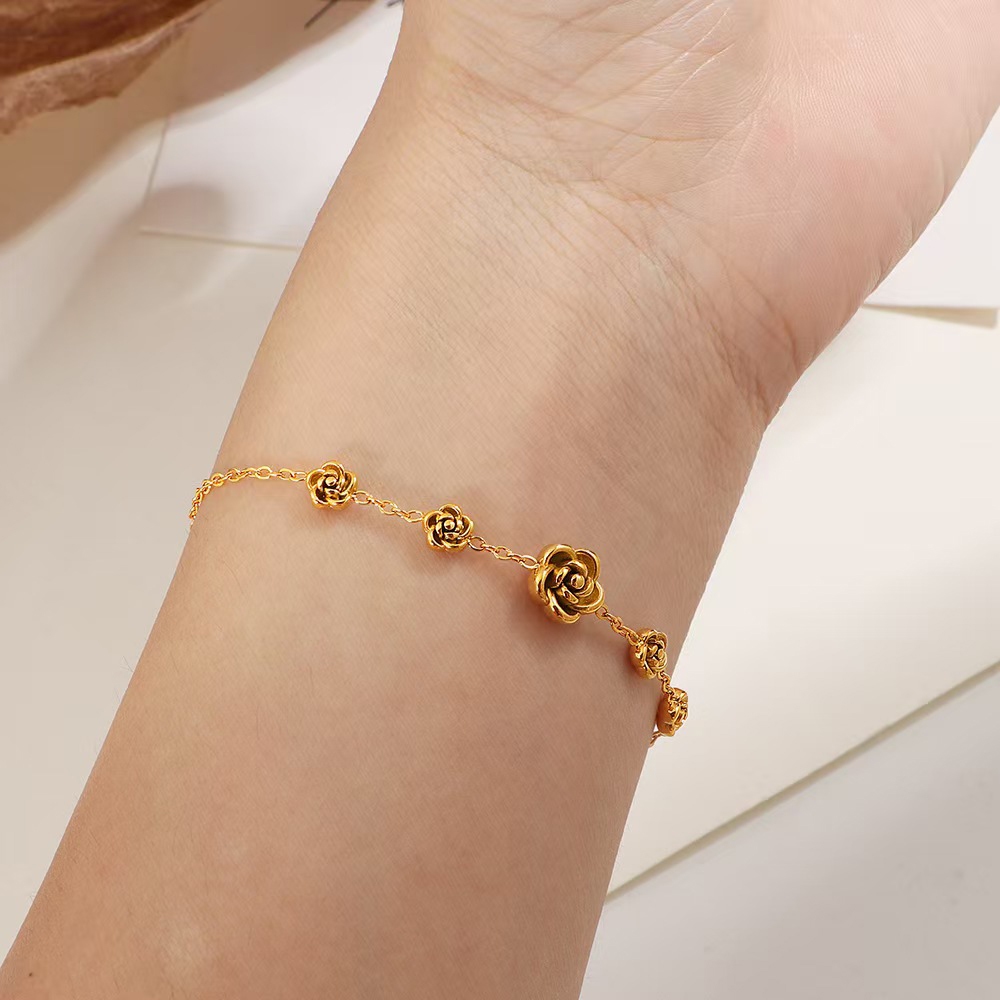Luna Petite สแตนเลสสร้อยข้อมือ Camellia กันน้ํา กันเหงื่อ Non-Fading สร้อยข้อมือแฟชั่น Elegant Retro All-Match