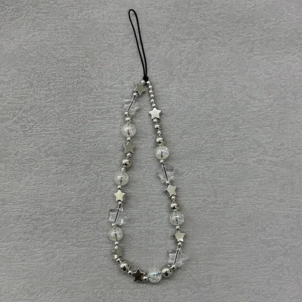 Star Beaded Phone Chain Silver Key Canera Headphone Anti-lost Chain ตกแต่ง