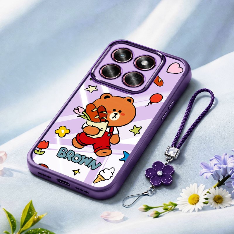 VRQR สําหรับ Motorola Moto G06 Power G56 G86 G67 G76 หมีสีน้ําตาลกันกระแทกใสเคสโทรศัพท์พร้อมเชือกดอก