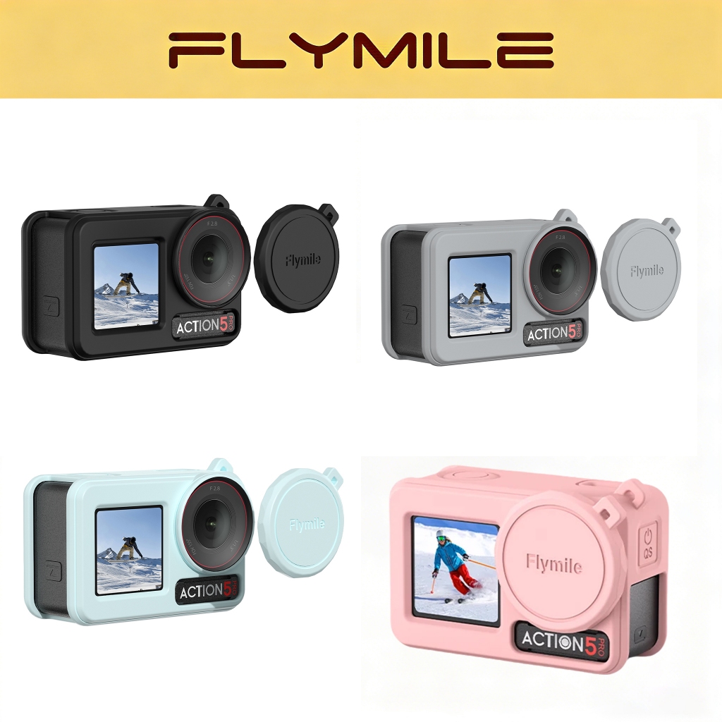 Flymile เคสซิลิโคนสําหรับ DJI Osmo Action 5Pro/4/3 อุปกรณ์เสริมฝาครอบเลนส์สายรัดกันฝุ่นซิลิโคนอ่อนนุ่ม Anti-Slip Drop-Resistant ทนต่อการสึกหรอ