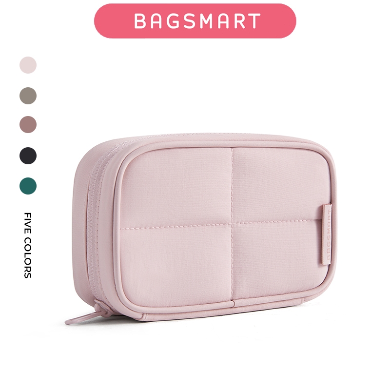 BAGSMART กล่องใส่เครื่องประดับพกพา ใส่ต่างหู แหวน สร้อยคอ มีหลายช่อง น้ำหนักเบา ดีไซน์พัฟฟี่ สำหรับเดินทาง