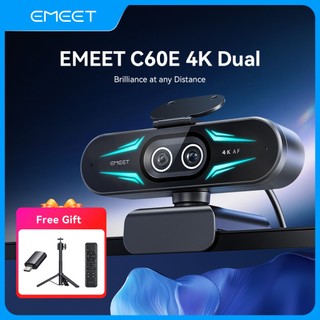 [Free Tripod] EMEET C60E 4K Dual Webcam Ultra HD Auto-Focus 11x Zoom Remote Control RGB Light Ideal for Streaming