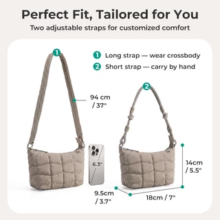BAGSMART TRINI กระเป๋าสะพายข้างผู้หญิงแฟชั่น กระเป๋าสะพายไหล่ Puffy Bag น้ำหนักเบา ทนน้ำ มีซิปหลายช่อง สายถอดได้
