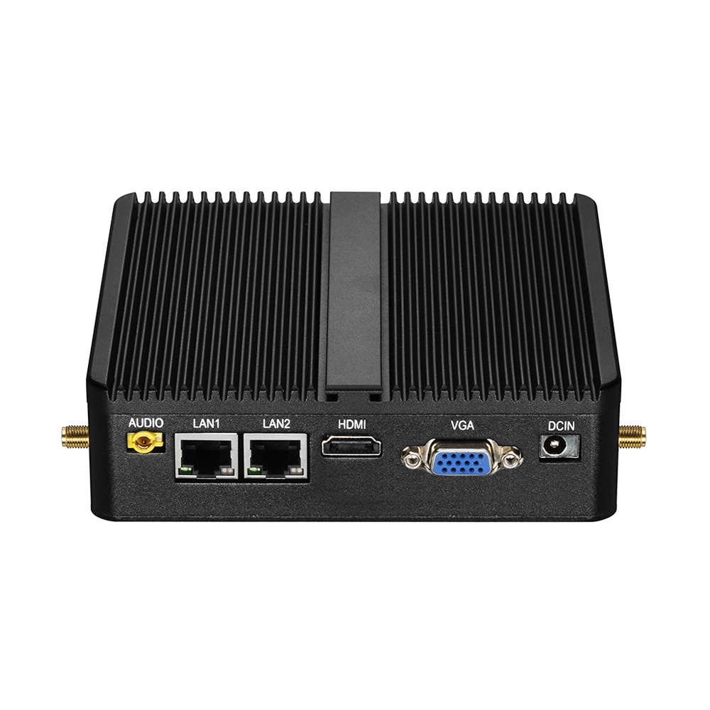 คอมพิวเตอร์อุตสาหกรรม Fanless Intel Celeron J4125 Quad Core Mini PC พร้อม VGA HDMI 2 Gigabit LAN 2 R