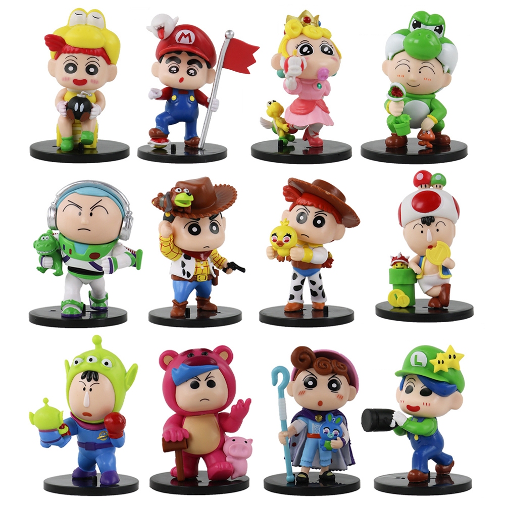 6 ชิ้น/เซ็ต 8-9 ซม.อะนิเมะ Crayon Shin-chan คอสเพลย์ Super Yoshi Luigi Toy Story Woody Buzz Lightyear รุ่น Q PVC Action Figure ตุ๊กตาของเล่น