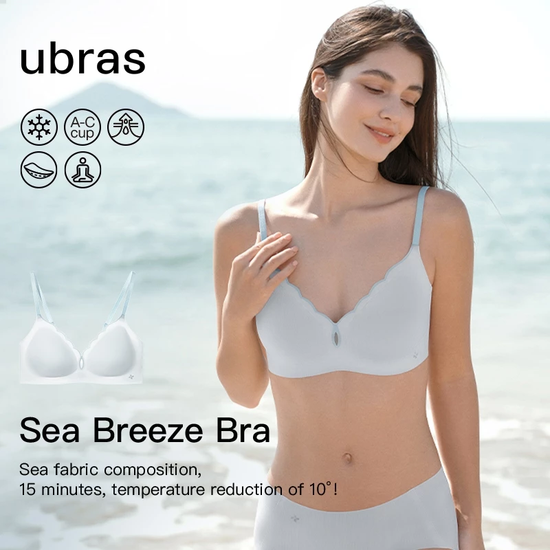ubras 【Cooling bra】【Sea Breeze bra】เสื้อชั้นในไร้โครงฟรีไซส์ ผ้าฝ้ายระบายอากาศ เย็นสบาย ไร้รอย ไร้ตะเข็บ ใส่สบายทั้งวัน ไม่มีโครง เหมาะผิวแพ้ง่าย