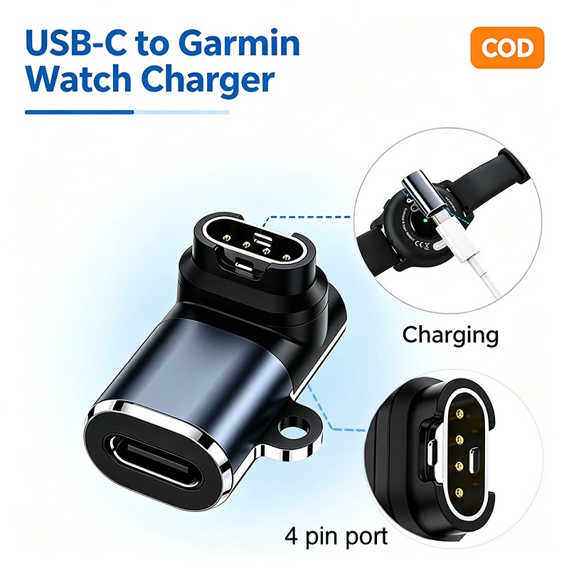 Micro USB/Type-C/IOS หัวหญิง Turn Garmin Watch Charging Adapter / Smartwatch Charger Adapter / Converter เหมาะสำหรับ Garmin Fenix/Venu/Vivoactive /Garmin Series อุปกรณ์เสริม