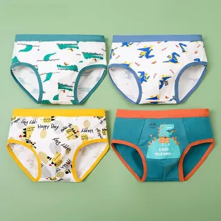 4 ชิ้นเด็กเด็ก Minimalist Ocean ไดโนเสาร์สัตว์การ์ตูนชุดชั้นใน Fresh Pastel Tone นุ่มผิวผ้าฝ้าย Non-tight เอว Non-stuffy ราคาถูกมูลค่าแพ็คทุกวันสวมใส่สั้น Panti
