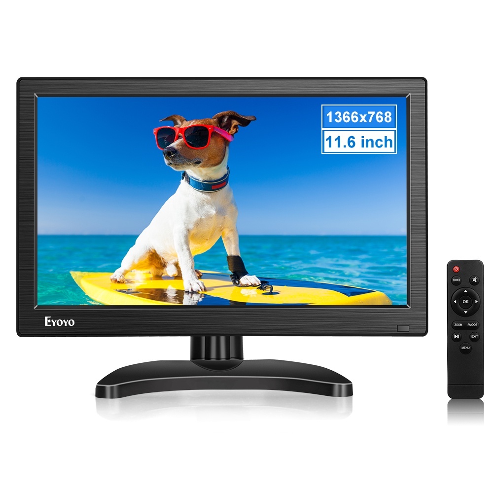 Eyoyo แบบพกพาขนาดเล็ก 12 นิ้ว HDMI Monitor LCD Monitor 1366x768 พร้อมอินพุต HDMI VGA BNC AV ลําโพงใน