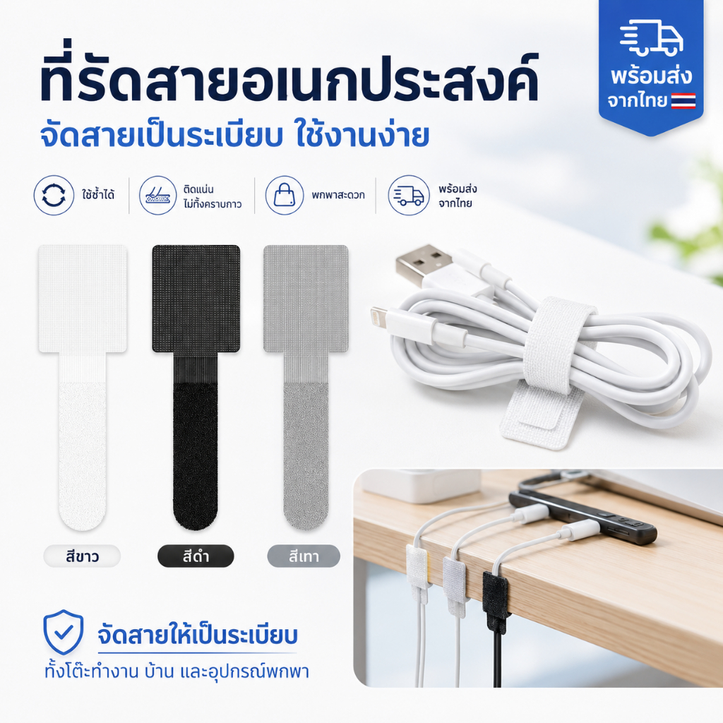 [WEIYI]ที่รัดสายไฟ จัดระเบียบสายชาร์จ แถบพันสายเคเบิล ใช้ซ้ำได้ สำหรับสาย USB ปลั๊กพ่วง เครื่องใช้ไฟฟ้า