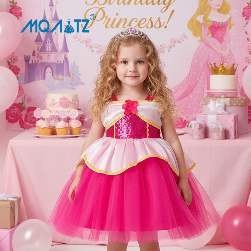 MQATZ เด็กสาวคอสเพลย์ชุดวันเกิดสาวเด็กเครื่องแต่งกายออโรร่าชุดเจ้าหญิงน่ารักสาวพรรคเสื้อผ้า ASMR089