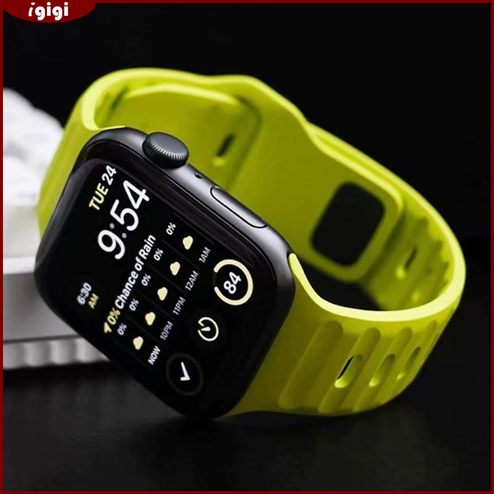 รูปแบบคลื่นกีฬาสายรัดซิลิโคนสําหรับ Apple Watch 46/49/45/44/42 มม.41 มม.40 มม.38 มม.Series 1-11 SE Ultra – สายกันเหงื่อระบายอากาศ ตัวล็อคโลหะแบบกด น้ำหนักเบา