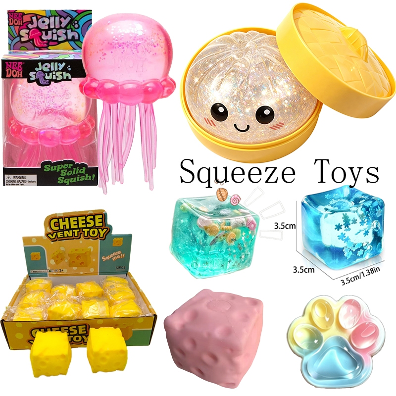 Fidget Squeeze Glitter Dumpling ของเล่นน้ํา Needoh Cube Cat Paw ข้าวโพดความเครียดบรรเทาสําหรับเด็ก