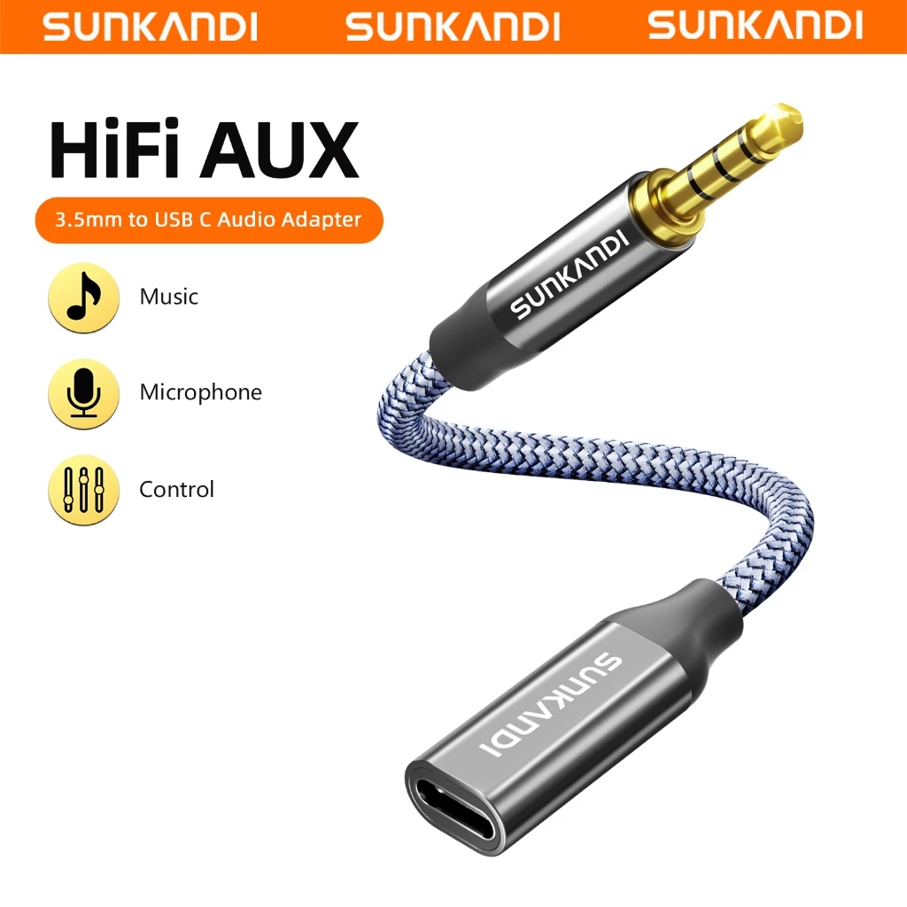 SUNKANDI 3.5 มม.TRRS Male to Type-C Female Audio Adapter Cable เข้ากันได้กับสมาร์ทโฟนและเครื่องเล่น MP3