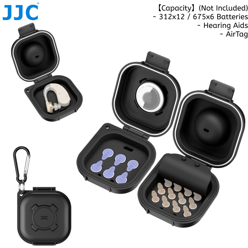กล่องเก็บของ JJC เข้ากันได้กับเครื่องช่วยฟัง & 312 675 แบตเตอรี่, เคสเปลือกแข็งพร้อมช่องเก็บของ AirT
