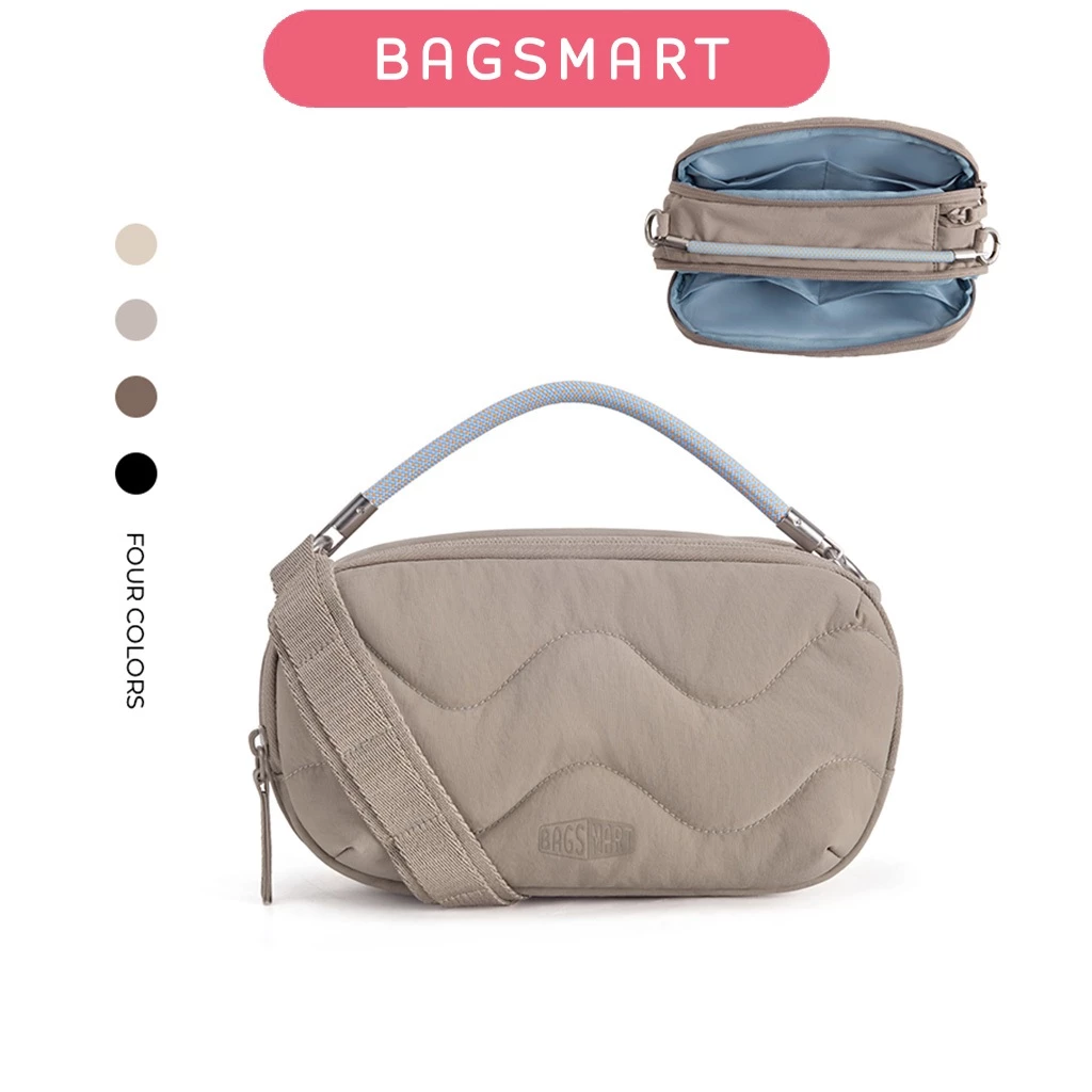 BAGSMART SOUND กระเป๋าสะพายข้าง กระเป๋าถือสลิงไหล่มีสไตล์พร้อมช่องใส่ขวดน้ํา, พกพาอเนกประสงค์สําหรับพักผ่อนในช่องร่วมประจําวัน