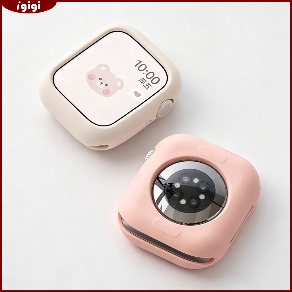 เคสซิลิโคนเหลวนุ่มกันกระแทกสำหรับ Apple Watch 46mm 49mm 45mm 44mm 42mm 41mm 40mm 38mm Series 1-11 SE Ultra – เคสกันตกสีมาร์คารอน ป้องกันรอยขีดข่วน