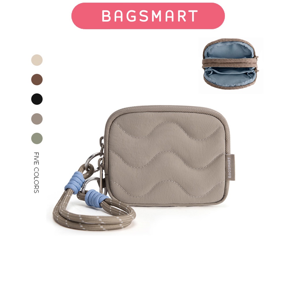 BAGSMART SOUND กระเป๋าสตางค์ผู้หญิง กระเป๋าใส่เหรียญ กระเป๋าใส่บัตร แบบคล้องมือ ขนาดเล็ก มีซิป ทนน้ำ น้ำหนักเบา