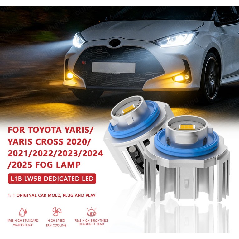 2pcs L1B หมอกสําหรับ Toyota Yaris/Yaris Cross 2020/2021/2022/2023/2024/2025 หลอดไฟ LED หมอก 3000k 65