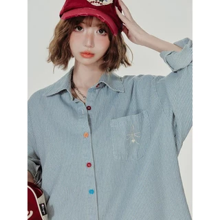 💥HERO💥 เสื้อเชิ้ตแขนยาว ผ้าเย็นสบาย แฟชั่นเกาหลี ทรงสวย คลาสสิค ทรงหลวม เสื้อกันแดด แมชต์ได้ทุกสไตล์ สีพื้น เสื้อเชิ้ตลายทาง