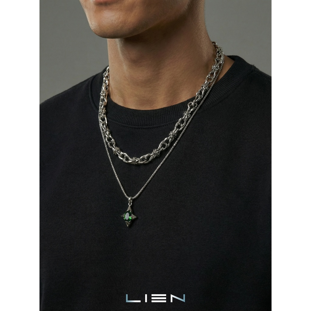 สร้อยคอผู้ชาย LIEN Rebel Star เป็นชั้นๆ| (2in1)50cm choker+ สร้อยคอพร้อมจี้ 55cm|กันน้ํา|ของขวัญสําหรับเขา