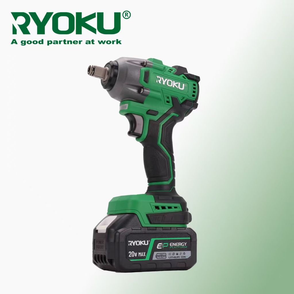 RYOKU ประแจผลกระทบไร้สาย 500NM ประแจไร้แปรงถ่านพร้อมกล่องเครื่องมือ