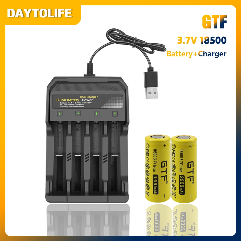 GTF 3.7v 18500 2200mah แบตเตอรี่แบตเตอรี่ลิเธียมแบบชาร์จไฟได้สําหรับผู้ถือหลอดไฟ led li ion