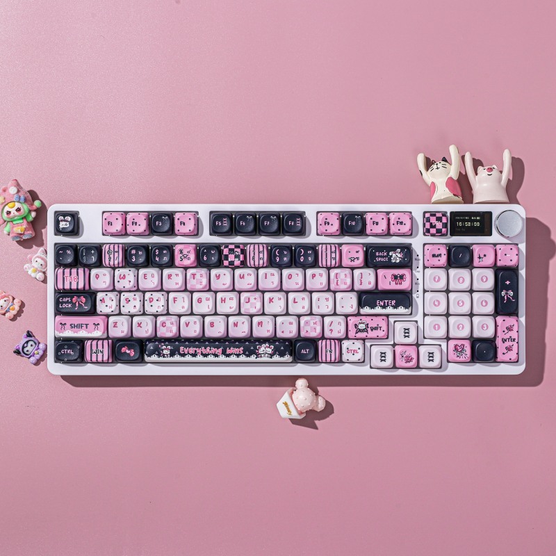 【จัดส่งภายในประเทศ】KC98 PRO Thai Language มือโปร ภาษาไทยกระต่ายสีชมพูสีดําคีย์บอร์ดไร้สายไทยพร้อมหน้