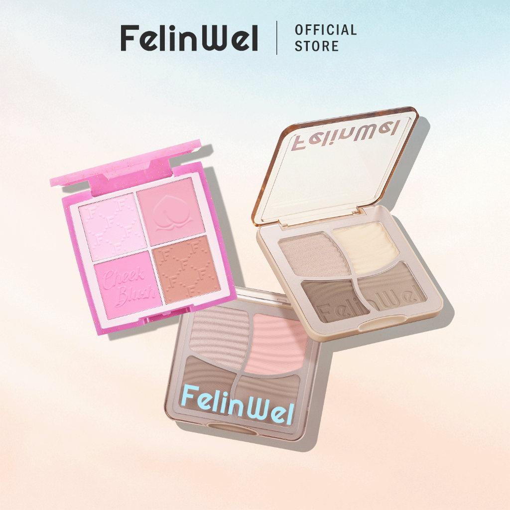 FelinWel เซ็ตแต่งหน้าบำรุงผิว คอนทัวร์+ไฮไลท์+บลัช 4สี ประหยัดกว่าซื้อแยก | Skincare Makeup Set Cont