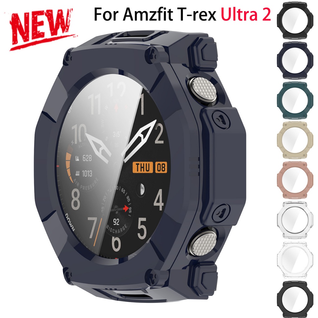 กระจกนิรภัย + PC สําหรับ Huami Amazfit T-rex Ultra2 เต็มหน้าจอ Anti-scratch กันชน Protector Shell สํ
