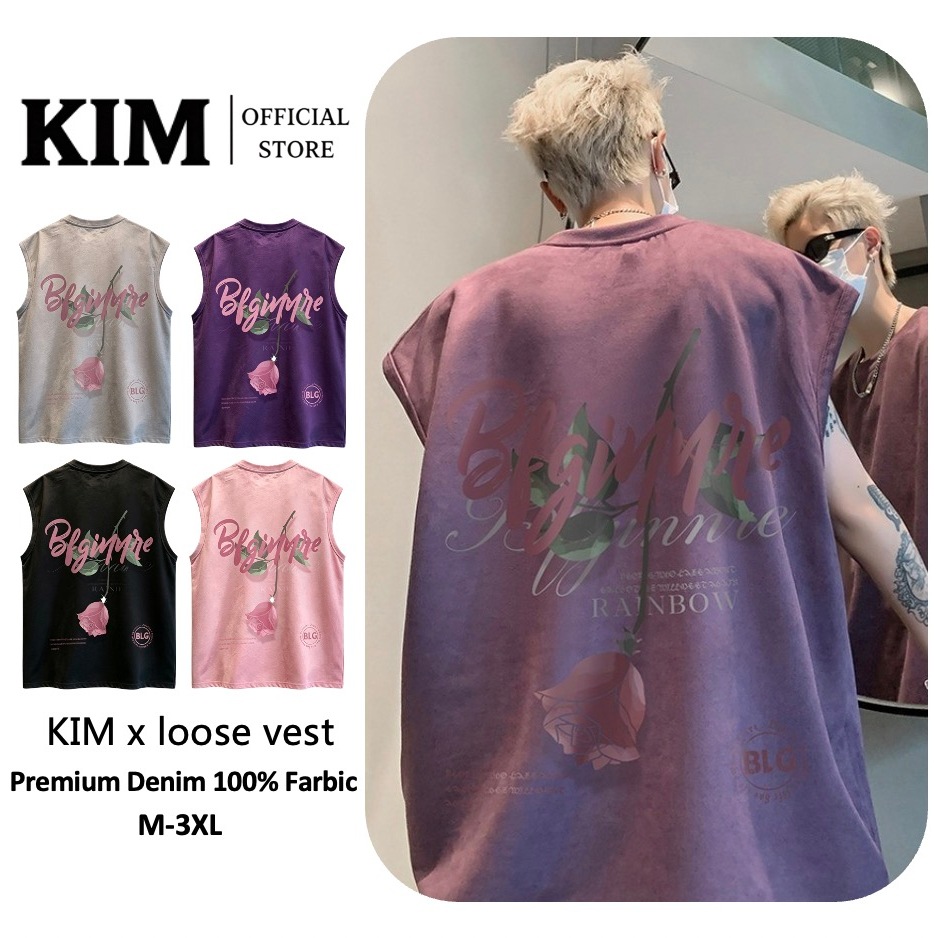American Retro Suede Purple Mens Street Wear High Street เสื้อยืดแขนกุด
