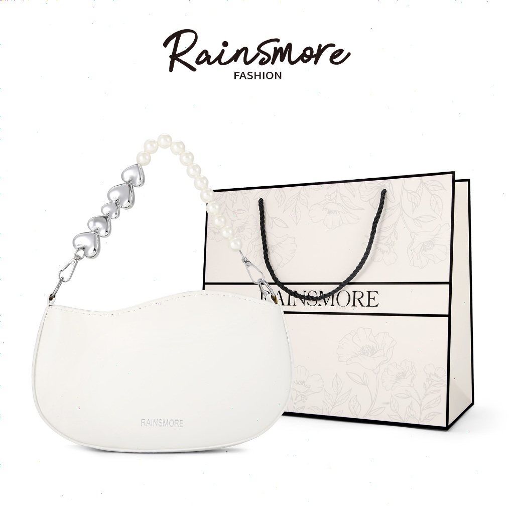 RAINSMORE กระเป๋าสะพายไหล่ พร้อมโซ่ไข่มุกหัวใจ สไตล์หวานน่ารัก สะพายได้2แบบริเวณ ใช้ได้ทุกโอกาส สำหรับสตรี รุ่นประจำวันใช้ได้ทุกชุด
