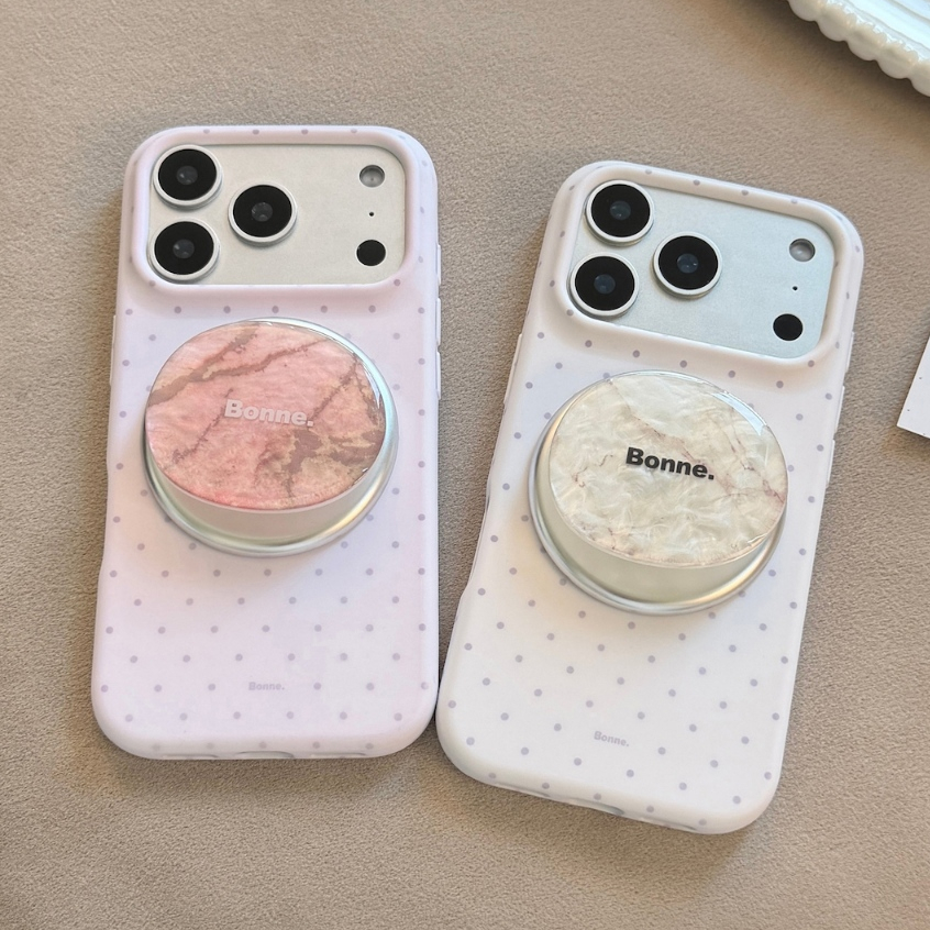 เคสไอโฟน iPhone Pale Lavender Minimal Dotsoft film magnetic cover with Marble Texture Bracket เข้ากั