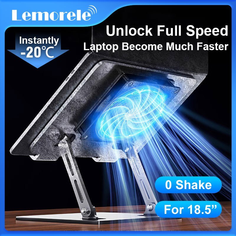Lemorele Cooling ขาตั้งแล็ปท็อปพร้อมพัดลมโลหะปรับแล็ปท็อปCooler Holder Cooling Pad Bracket Macbook Mount 电ั่ว热支架
