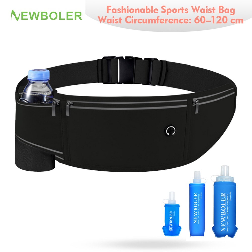 NEWBOLER เข็มขัดวิ่งกลางแจ้งพร้อมขวดน้ํานุ่มกระเป๋าวิ่งกระเป๋าคาดเอวหญิงพร้อมรูโทรศัพท์สําหรับจ๊อกกิ้งมาราธอน