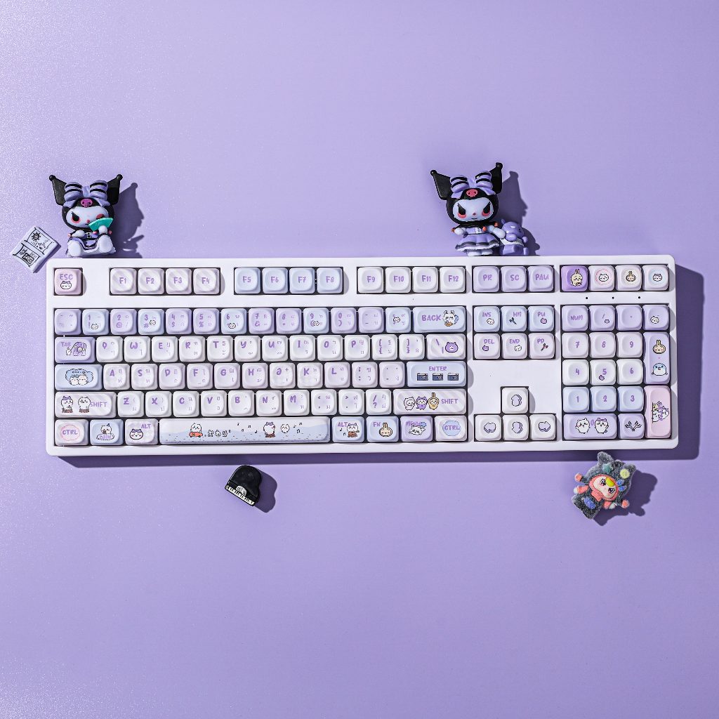 【พร้อมส่งจากไทย】ภาษาไทย KC108 สีขาวน่ารักสามธีมภาษาไทยน้อย 108 คีย์ Hot-Swap Mechanical Keyboard,RGB