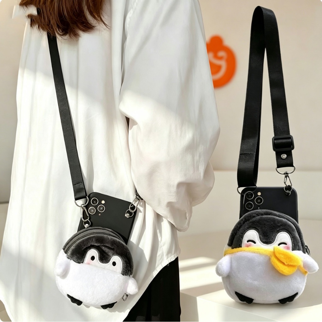 เคสโทรศัพท์มือถือรูปกระเป๋าใส่เหรียญตุ๊กตาเพนกวิน 3 มิติสุดน่ารัก พร้อมสายสะพายไหล่ปรับได้ กันกระแทก ทำจาก TPU นุ่ม สำหรับ Samsung Galaxy S26 S25 edge S24 S23 S22 S21 S20 FE Ultra S10 S9 S8 + Note 8 9 10 20 Ultra Lite A07 A17 A37 A57 A06 A16 A26 A36 A56