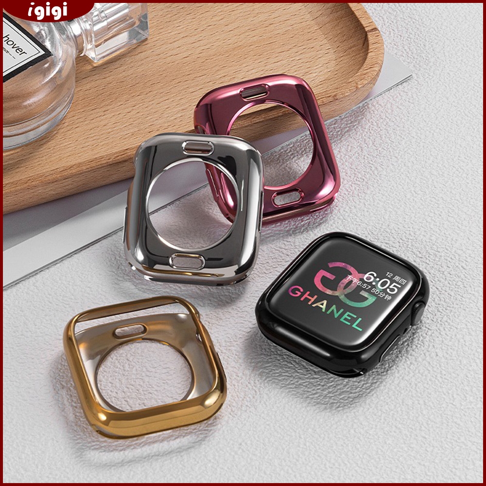 เคส TPU ชุบเงาสำหรับ Apple Watch 46mm 45mm 44mm 42mm 41mm 40mm 38mm (S1-11/SE) – เคสบางนุ่ม ผิวเงา ก