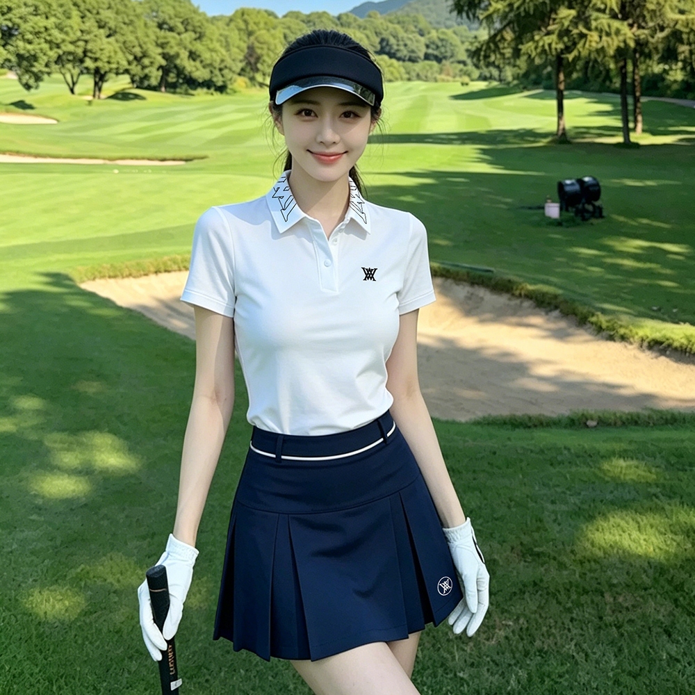 ฤดูร้อนรุ่นใหม่เสื้อผ้ากอล์ฟสําหรับสุภาพสตรีที่มีปกเปิดแขนสั้นแห้งเร็วสบายแฟชั่นระบายอากาศคุณภาพสูงชุดกีฬาดูดซับความชื้น