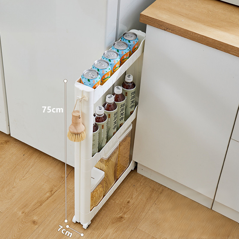Ultra-Narrow Gap แคบ Gap Ultra-Narrow ชั้นวางห้องครัวตู้เย็นด้านข้างตู้ห้องน้ําห้องน้ําเก็บ Cab